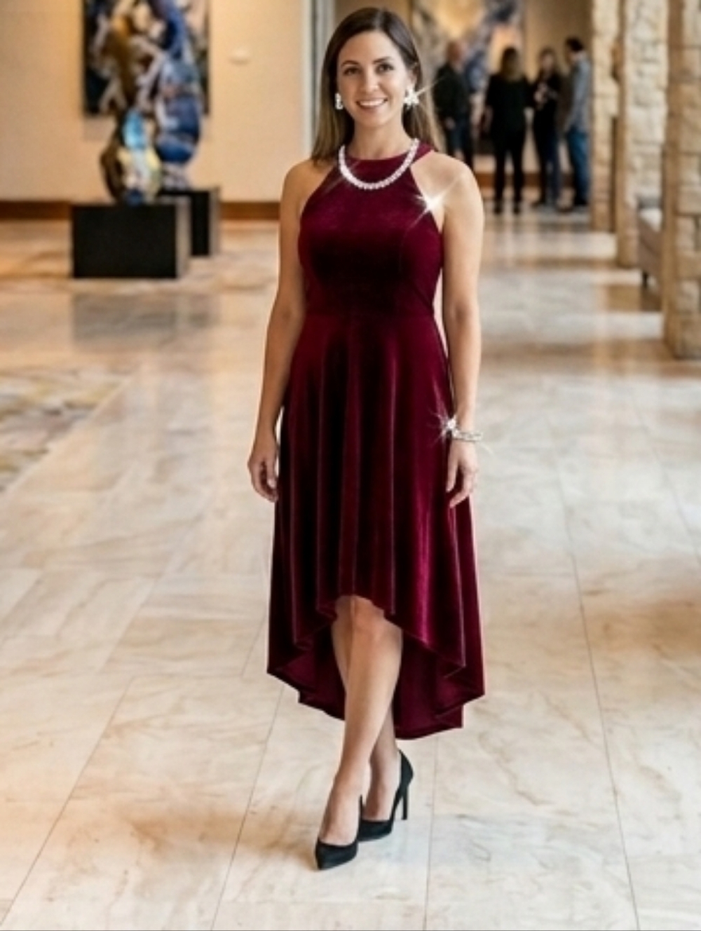 Dressystar Burgundy Velvet High-Low Halter Dress NWT Large Cocktail Wedding
